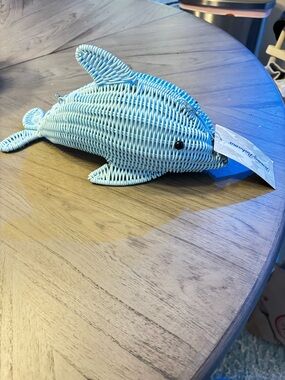 Tommy Bahama Light Blue Wicker Dolphin Crossbody Bag